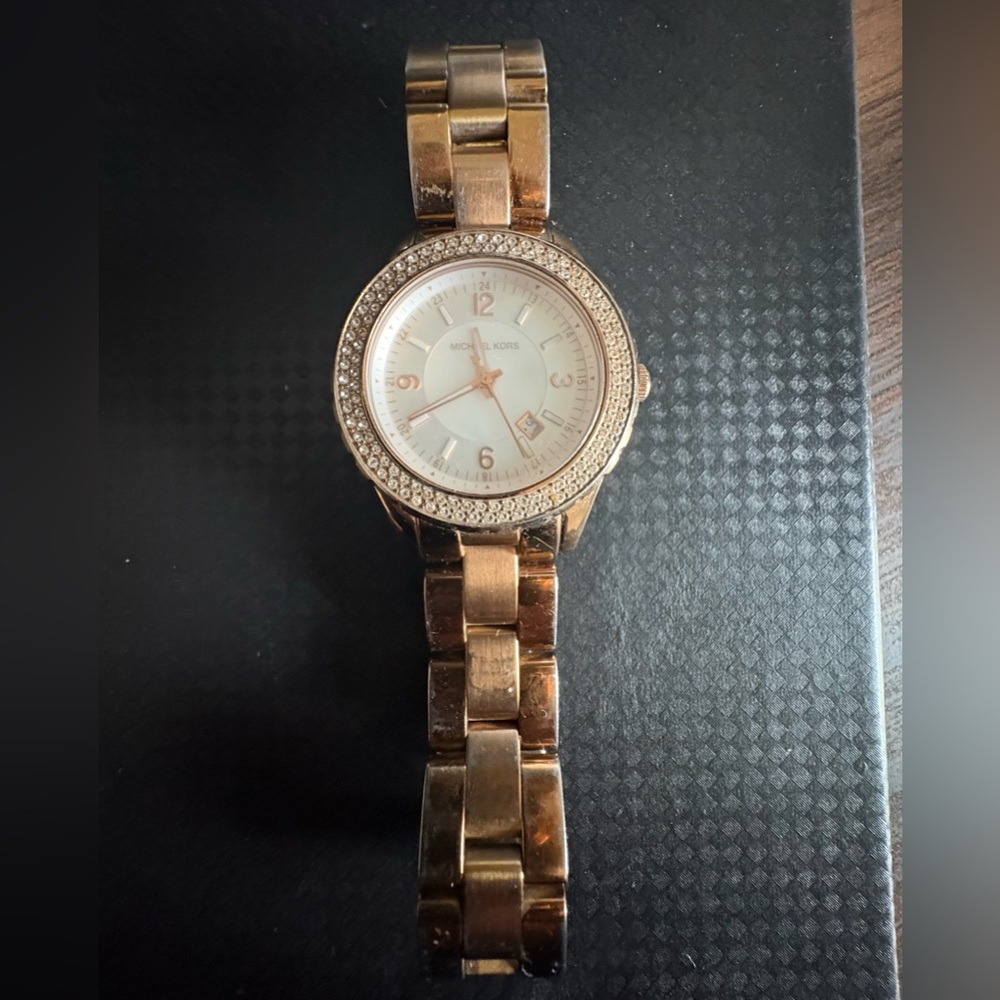 Michael Kors Gold-Tone Watch with Crystal Bezel